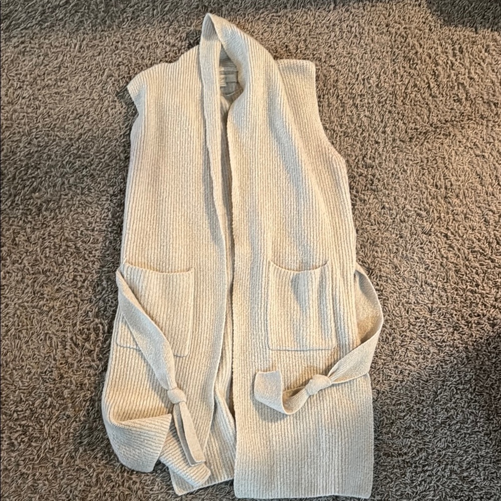 Loft Long Cream Knit Sleeveless Cardigan Vest
